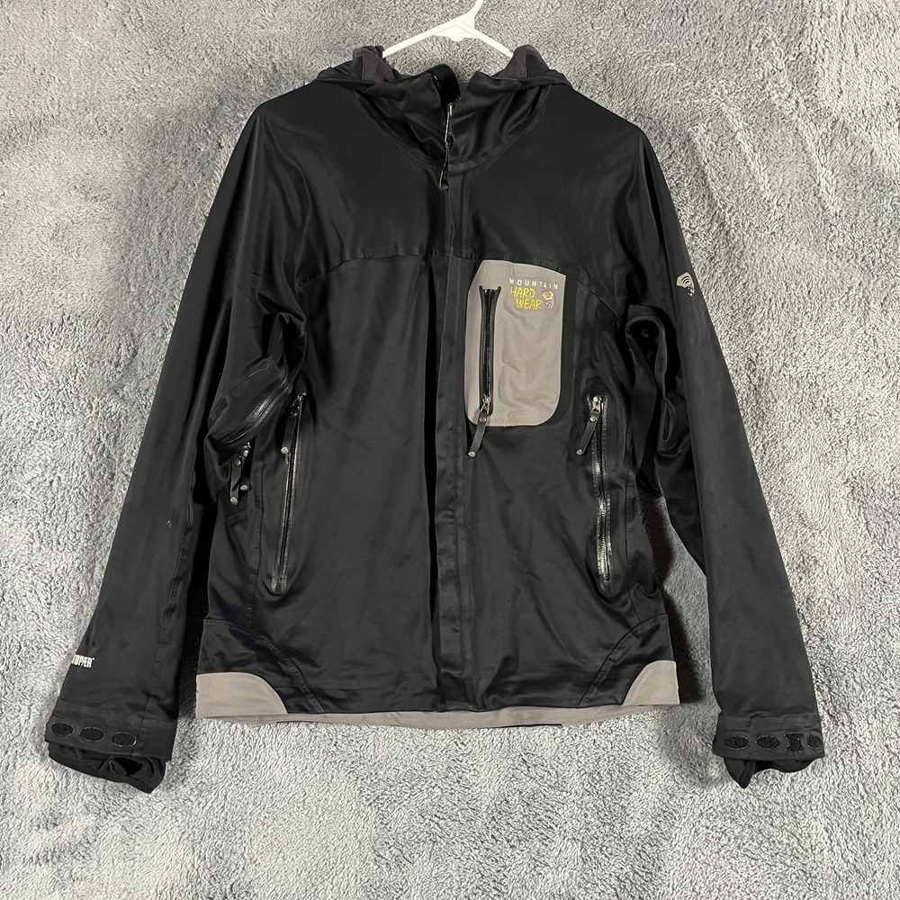 Mountain Hardwear Gore Windstopper Jacket Men Medium Black Gray Softshell Hooded